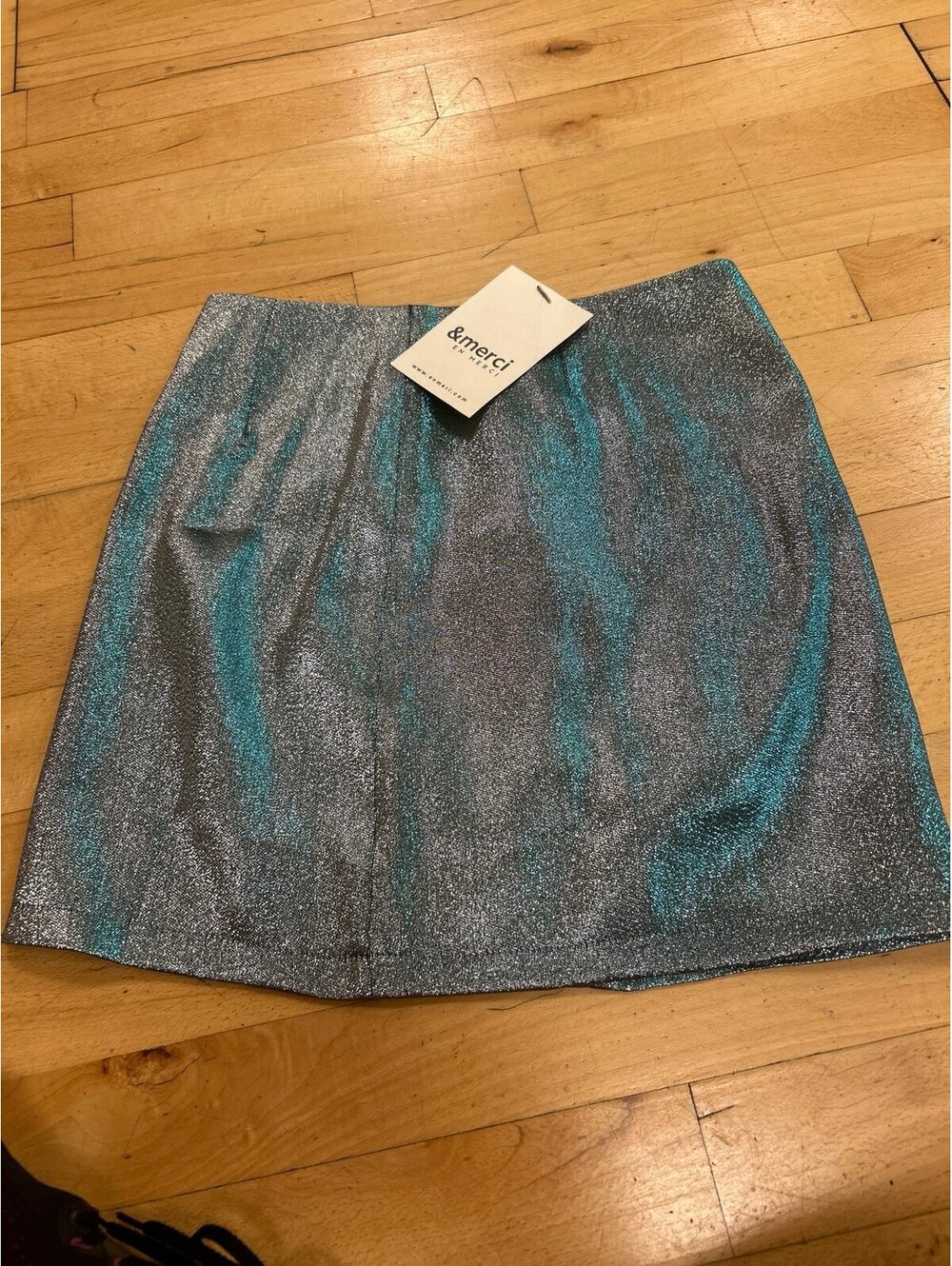 Sky Blue Metallic Mini Skirt